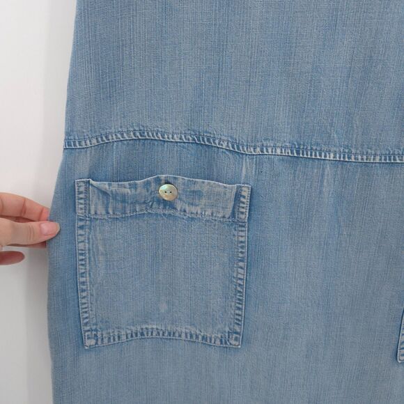 John Mark distressed denim A-line shift dress Size M blue short sleeve Lyocell - Picture 3 of 6